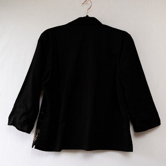 Alfred Dunner Petite 10P Black linen beaded button down shirt women's artsy boho - Picture 4 of 7